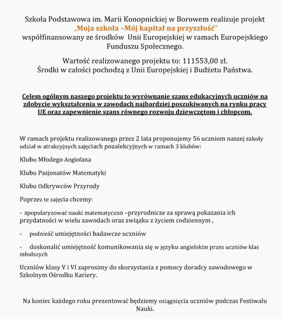 Moja szkoła - Mój kapitał na przyszłość
